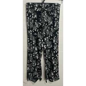 Joe B Black White Floral Tie Front Elastic Pull On Wide Leg M, Casual Travel Fun